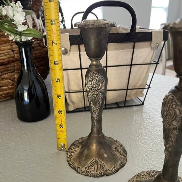 Vintage Candlesticks Candle Holders Set Victorian Rustic Fall Decor Silver Plate - Picture 9 of 10